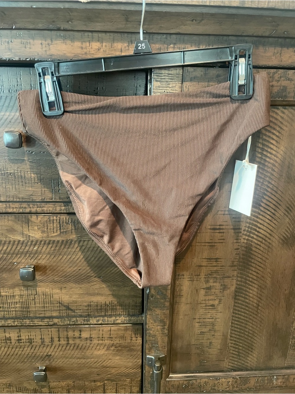 Good American Ribbed High-Cut Bikini Bottoms - Brown